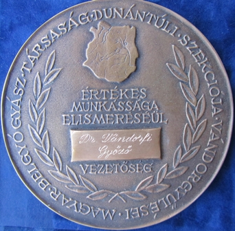 LVI. Dunántúli Belgyógyász Vándorgyűlés (Velence, 2011. május 26-28.) Vándorgyűlési emlékérem, Dr. Vándorfi Győző